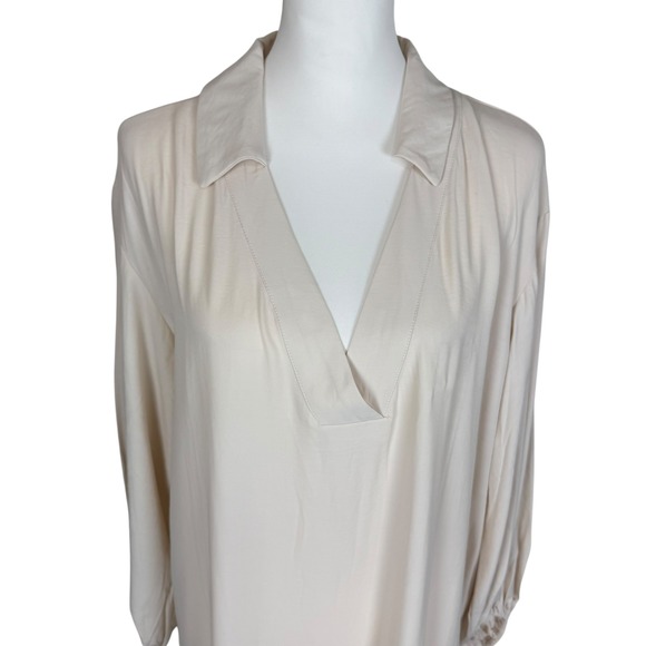 Mango MNG Womens Midi Kaftan Shirt Dress Beige V-Neck Long Sleeve Size 6 - Picture 3 of 9